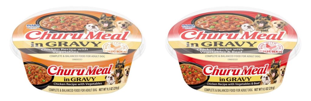 INABA Churu Meal in Gravy 9.5 oz cups: Chicken Recipe with Vegetables and Chicken Recipe with Vegetables & Beef