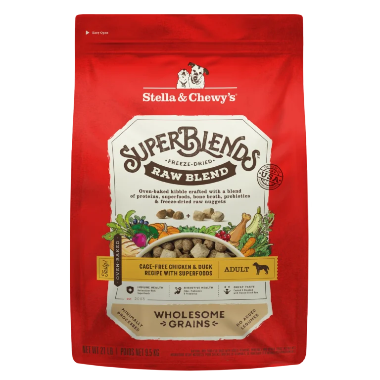 Stella & Chewy’s SuperBlends Chicken & Duck : Raw Coated/Raw Blend Oven Baked Kibble with Superfoods, Antioxidants & Probiotics Dry Dog Food
