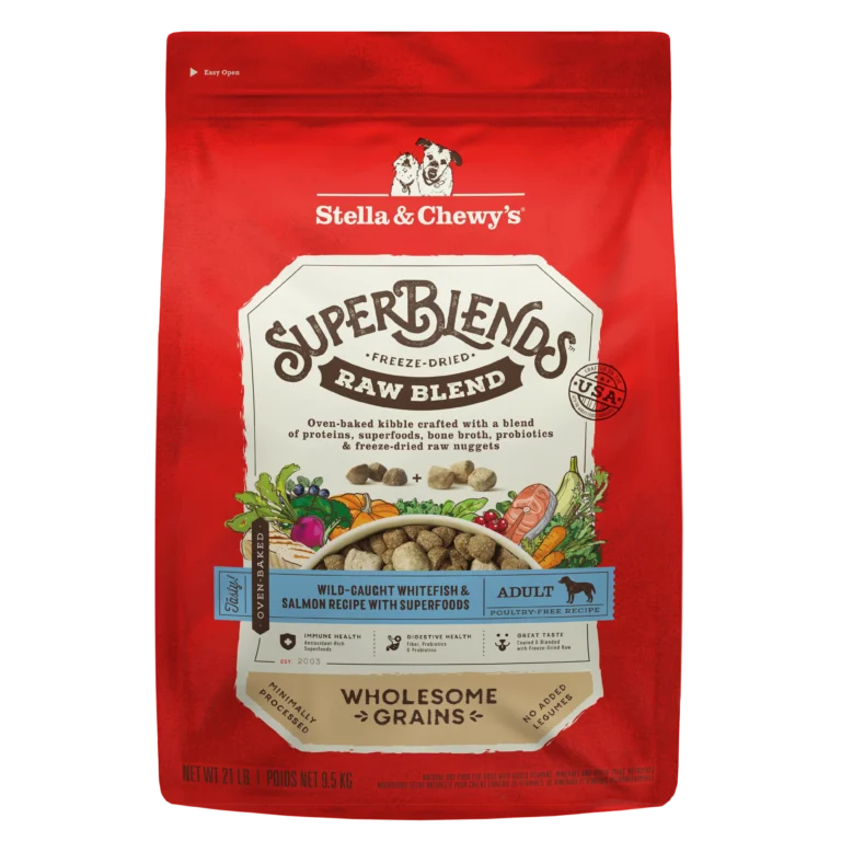 Stella & Chewy’s SuperBlends Whitefish & Salmon : Raw Blend Oven Baked Kibble with Superfoods, Antioxidants & Probiotics Dry Dog Food