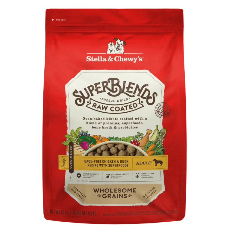 Stella & Chewy’s SuperBlends Chicken & Duck : Raw Coated Oven Baked Kibble with Superfoods, Antioxidants & Probiotics Dry Dog Food
