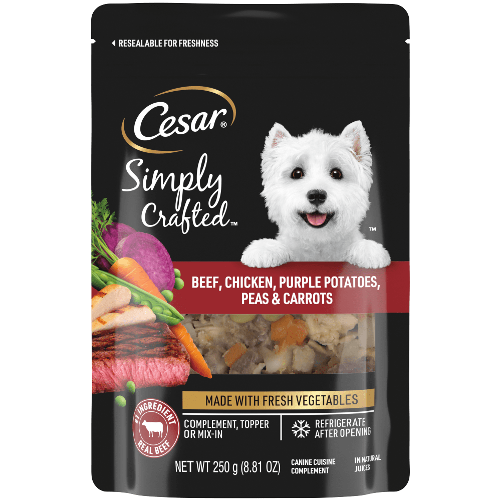 Cesar Simply Crafted Beef, Chicken, Purple Potatoes, Peas & Carrots Dog Food Topper
