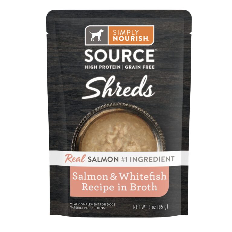 Simply Nourish Source High Protein Dog Meal Topper - Shreds, Salmon & Whitefish in Broth Grain-Free Dog Food Topper