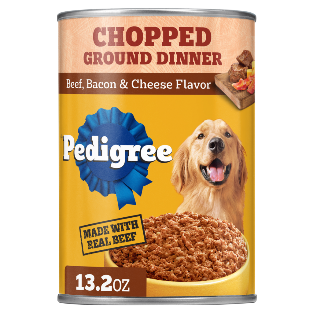 Pedigree Chopped Ground Dinner Adult Can, Beef, Bacon & Cheese Wet Dog Food