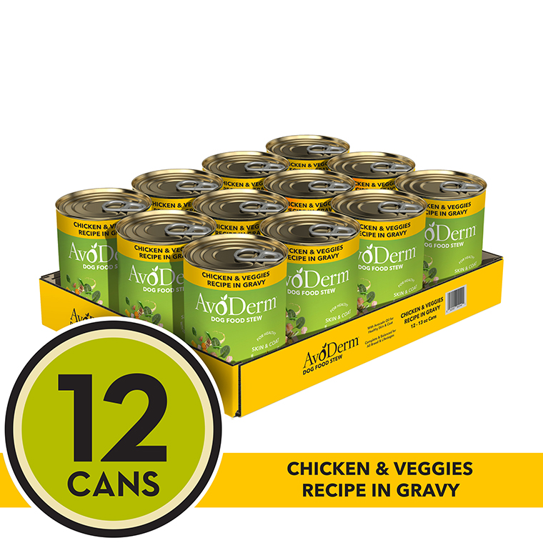 AvoDerm Grain Free 12 Cans- Chicken & Veggies Recipe In Gravy Wet Dog Food