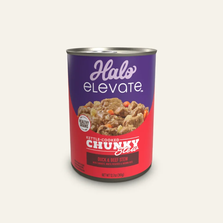Halo Elevate Dog Kettle Cooked Chunky Healthy Grains Duck and Beef Stew with Carrots, White Potatoes, and Brown Rice Can Wet Dog Food