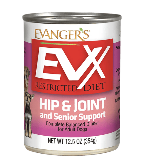 Evanger’s EVX Restricted Diet: Hip & Joint and Senior Support Grain-Free Wet Dog Food