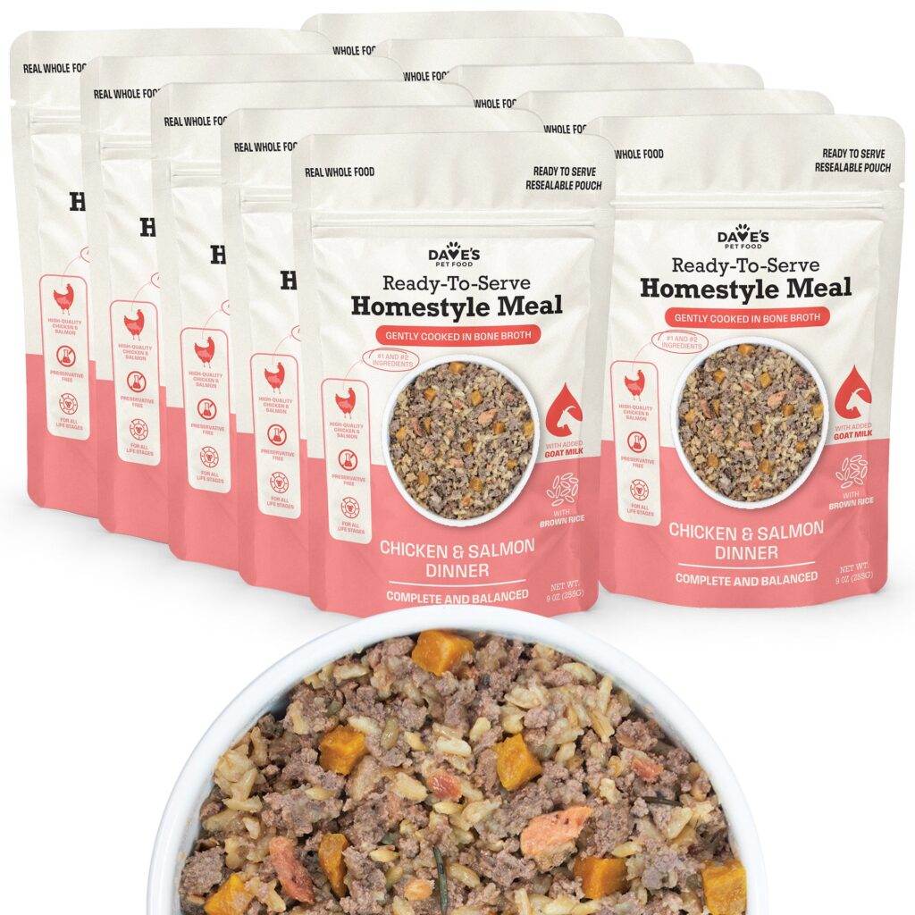 Dave’s Pet Food Pouches Dave’s Chicken & Salmon with Brown Rice, Goat Milk Pouch Recipe for Do Wet Dog Food