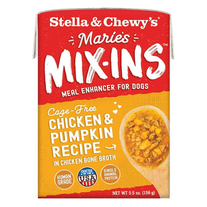 Stella & Chewy’s Marie’s Mix-Ins Cage-Free Chicken & Pumpkin Recipe in Chicken Bone Broth Dog Food Mixer